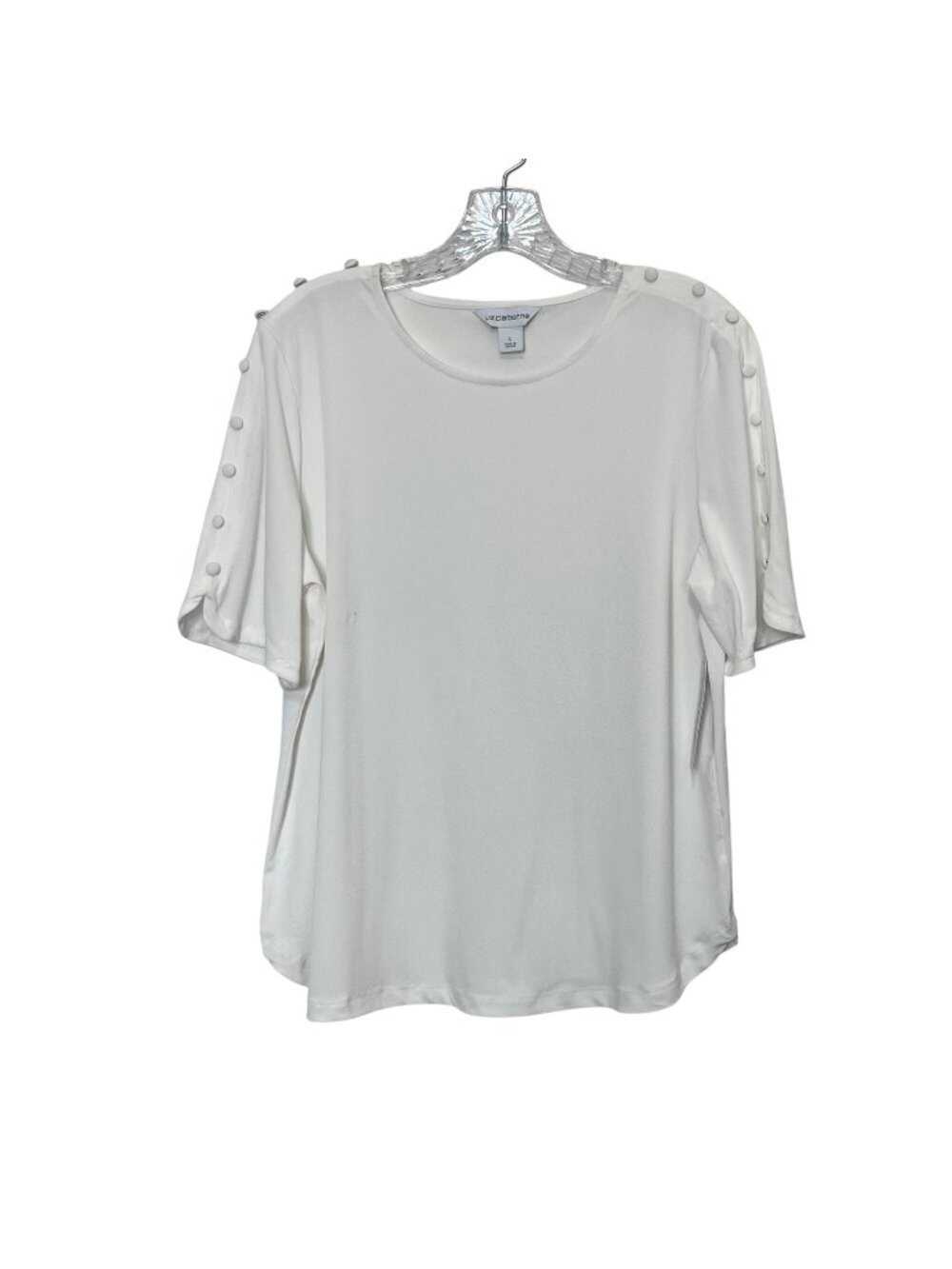 Liz Claiborne Button Accent Shirt Blouse Short Sleeve Womens Large White New